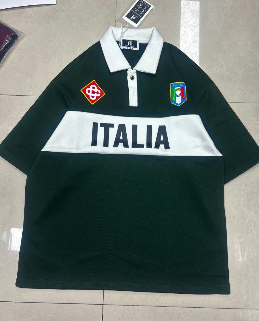Italia Polo Shirt - Italian Crest & Big Text Black/White Streetwear
