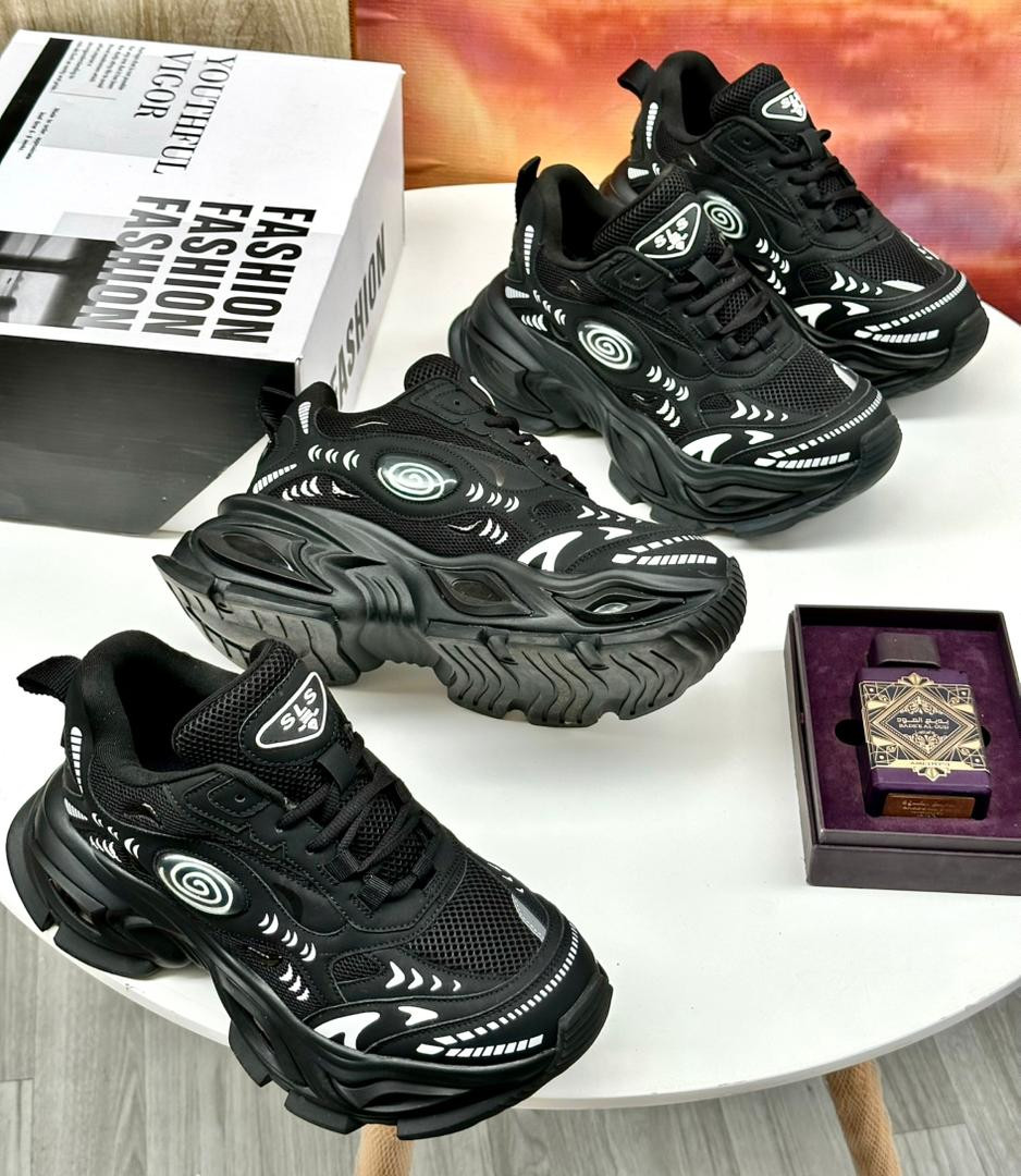 Metallic Chunky Dad Sneakers Wave Swirl Print Thick Platform Lace-Up Streetwear Trainers