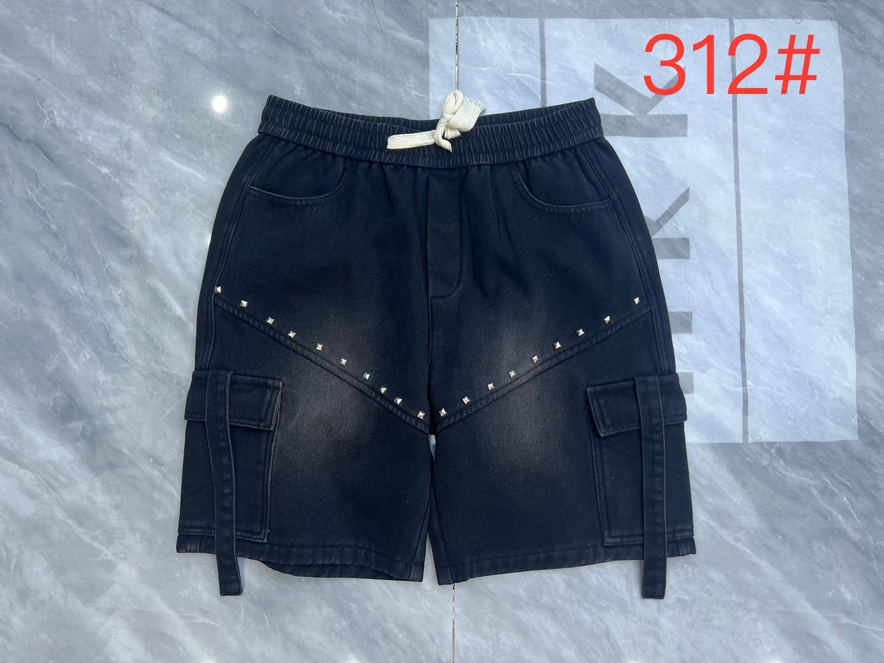 Men's Premium Black Cargo Denim Shorts – Modern V-Line Studded Detail with Relaxed Fit & Utility Pockets – Edgy Streetwear Summer Bottoms