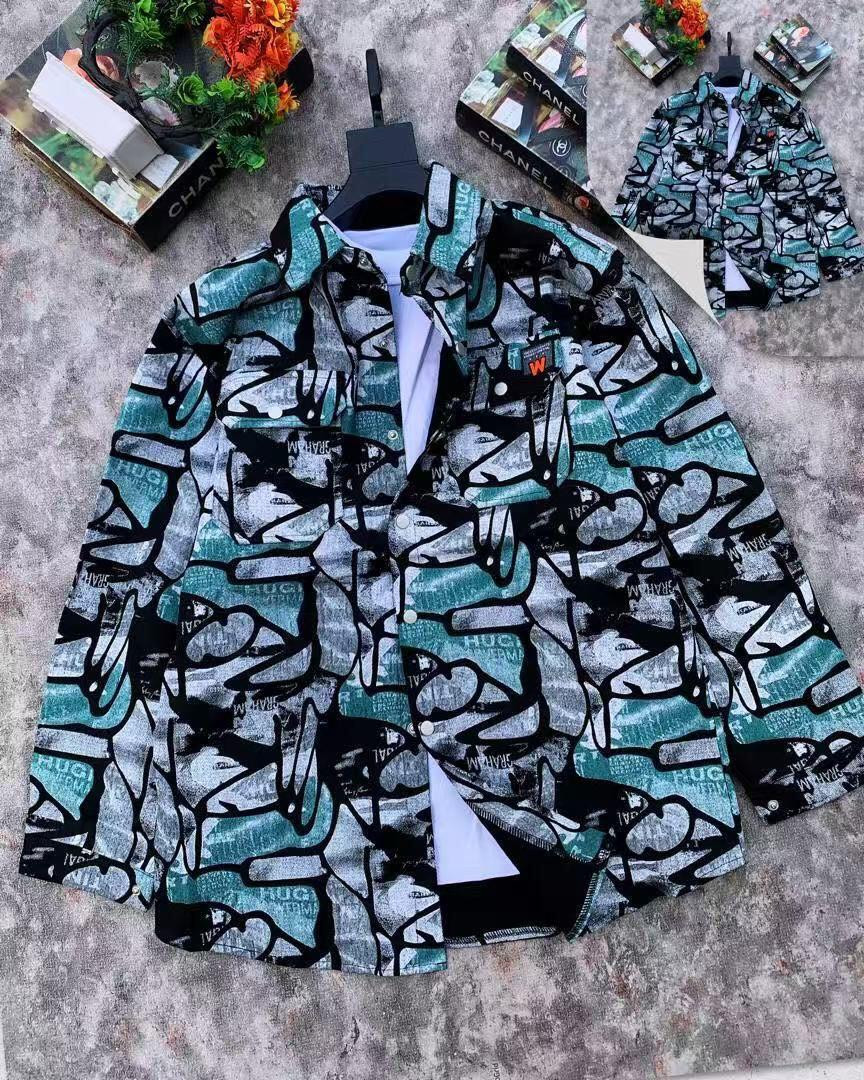 Luxury Parody Print Shirt - Gucci Chanel LV All-Over Black/Teal Button-Up