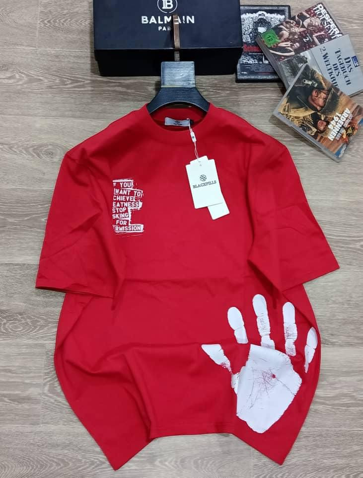 Red Oversized Motivational T-Shirt "F YOU I WANT TO ACHIEVE GREATNESS" Distressed Print Hand Graphic Streetwear Tee