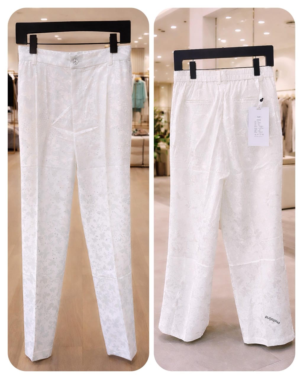 Men's Premium White Floral Jacquard Trousers – Luxury Textured Formal Pants with Elastic Waist – Elegant Summer Party & Wedding Slacks