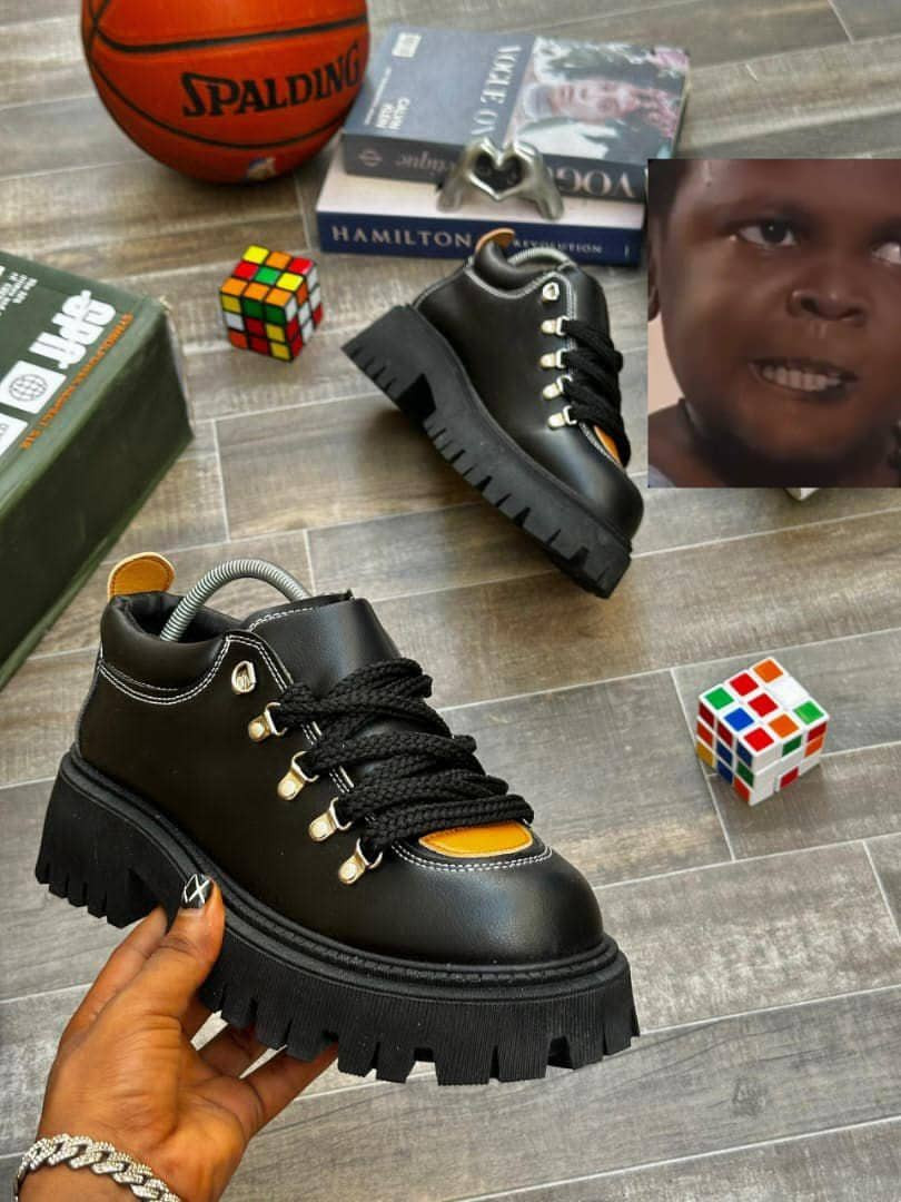 Black Chunky Platform Combat Boots Orange Toe Cap Lace-Up Thick Lug Sole Streetwear Ankle Boots Men Women