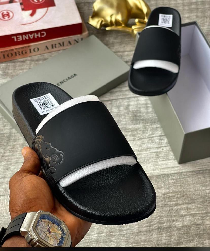 Black V Logo Slides Matte EVA Pool Sandals Thick Cushion Footbed NAME & SLOGO Custom Embossed Unisex Recovery Slides