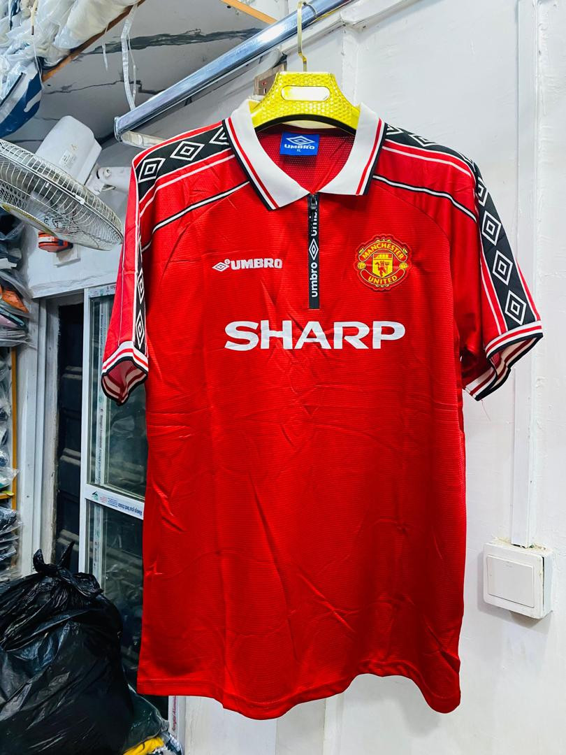 Manchester United 1998-2000 Umbro Sharp Red Home Jersey - Vintage Zip Collar Retro Shirt