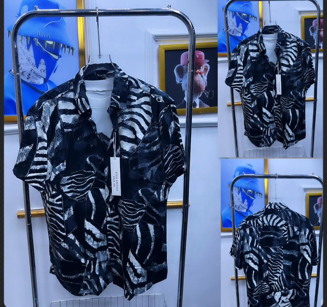 Black White Zebra Velvet Shirt Short Sleeve Satin-Like Button Up Abstract Animal Print Camp Collar Streetwear Casual Top DA STAN VINTAGE Style