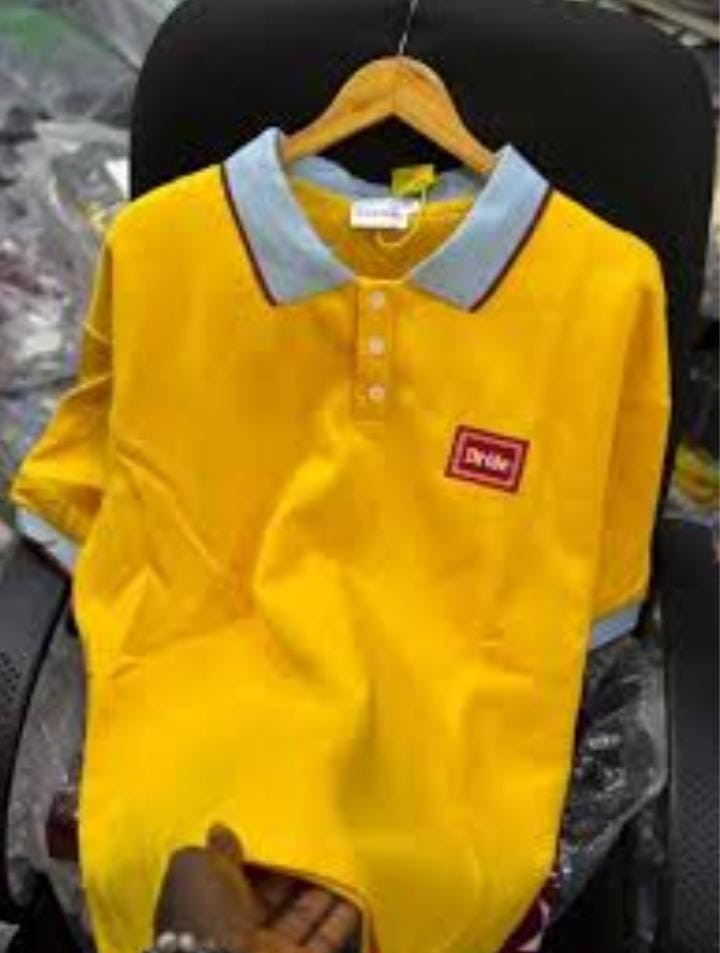 Yellow Oversized Polo Shirt Light Blue Collar Red Trim Dride Patch Embroidery Short Sleeve Button Up Unisex Retro Streetwear Casual Top