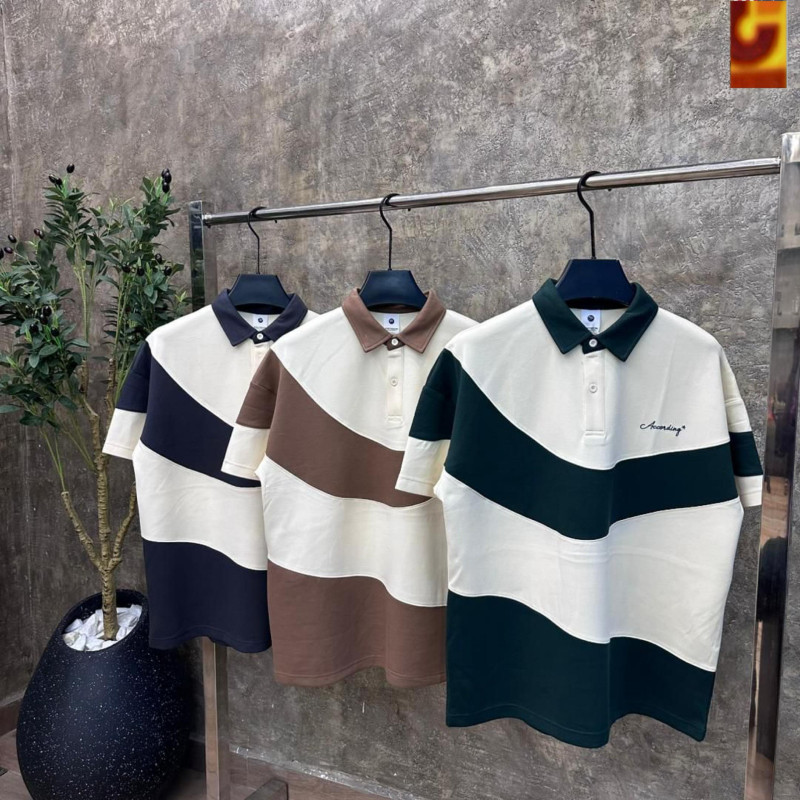 Oversized Color-Block Polo Shirt - According Brand Polo - Navy/Brown/Green Unisex Streetwear