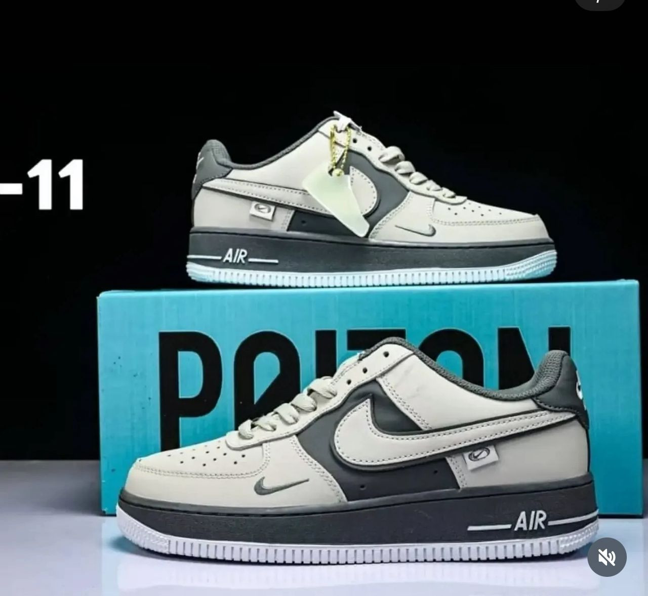 White Gray Off-White Inspired Nike Air Force 1 Low Custom Blue AIR Print Chain Sneakers