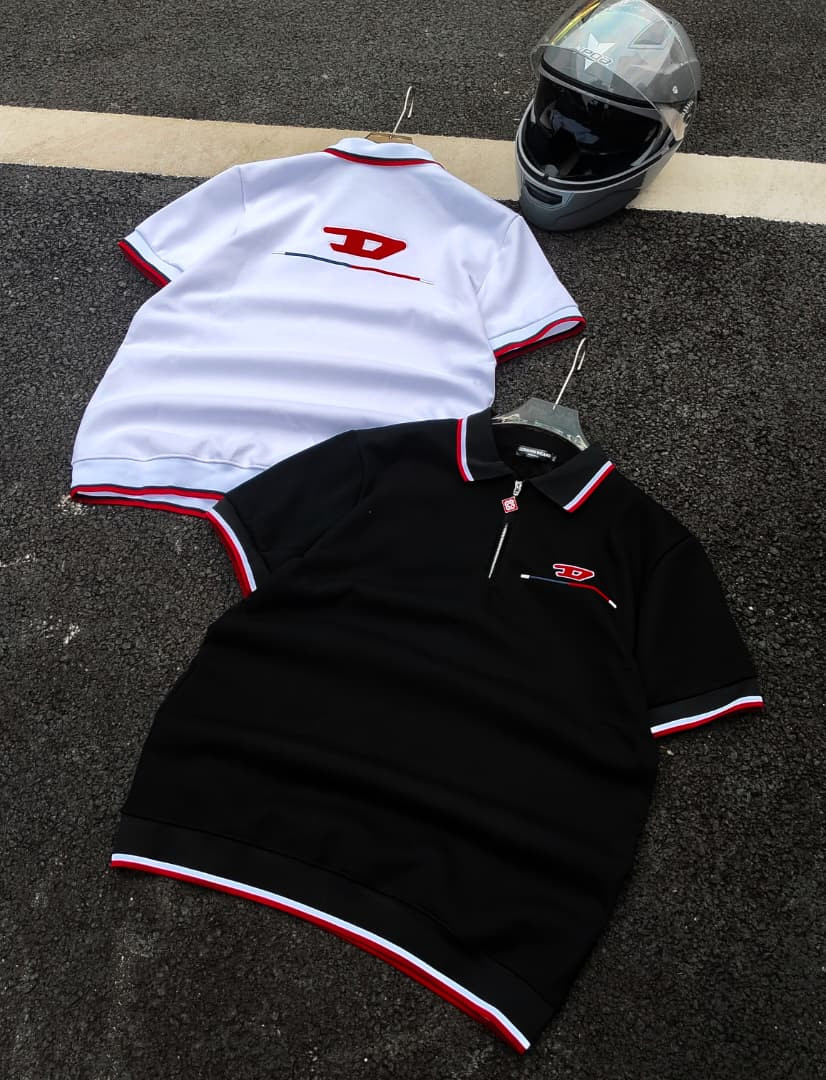 Short Sleeve Polo Shirt Red "D" Logo Color-Block Collar Casual Streetwear White Black