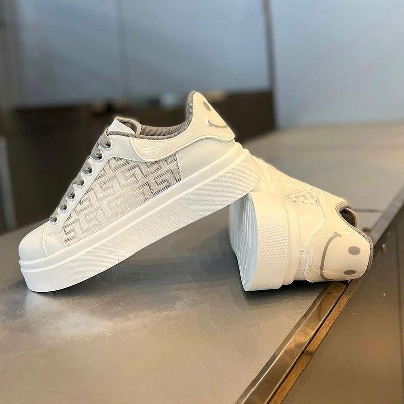 White GG Monogram Platform Sneakers Faux Leather Embossed Lace-Up Chunky Trainers