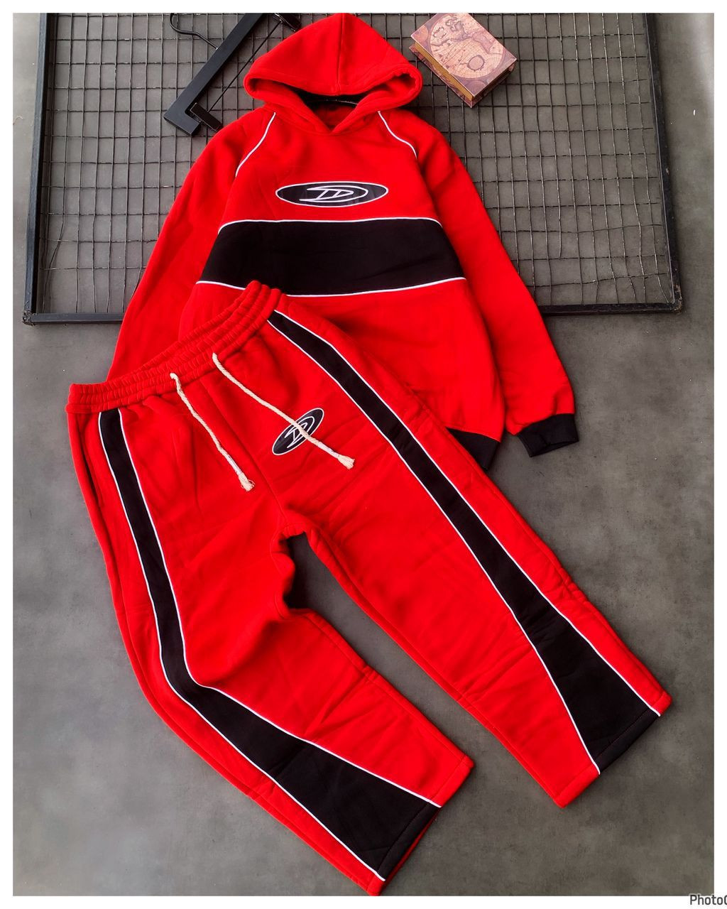 Oval D Logo Tracksuit Set Hoodie & Joggers Black Brown White Stripes Oversized Athletic Sweat Suit Unisex Streetwear Jogging Set