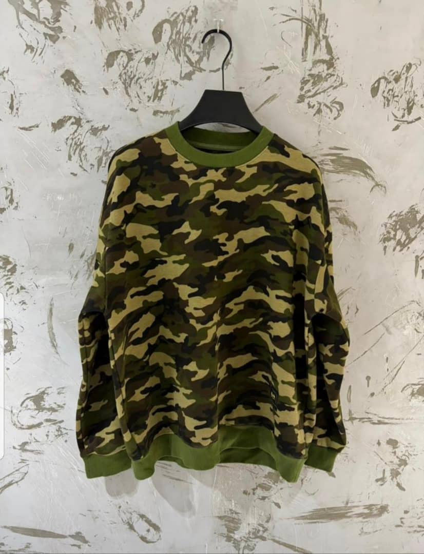 Oversized Green Camo Crewneck Sweatshirt Military Camouflage Print Loose Fit Streetwear Pullover