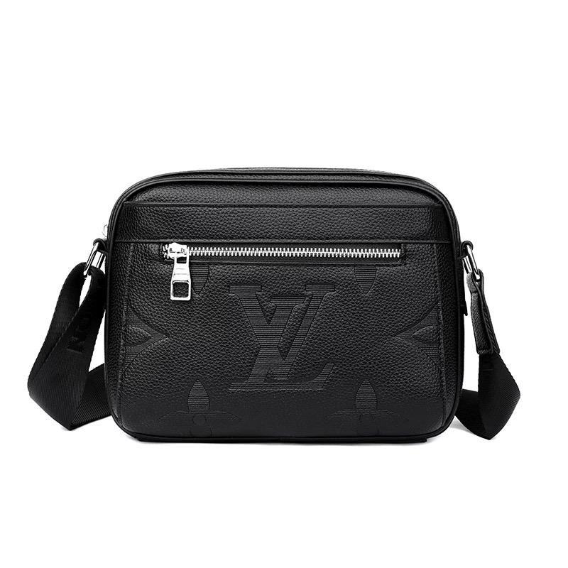 Black Embossed LV Monogram Crossbody Bag Pebbled Faux Leather Adjustable Strap Mini Messenger Shoulder Purse