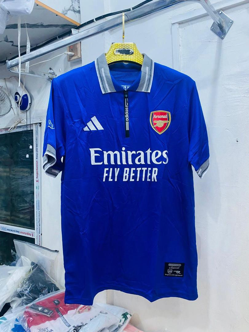 Arsenal 2025/26 Adidas Away Jersey Blue - Emirates Fly Better Zip Collar Shirt