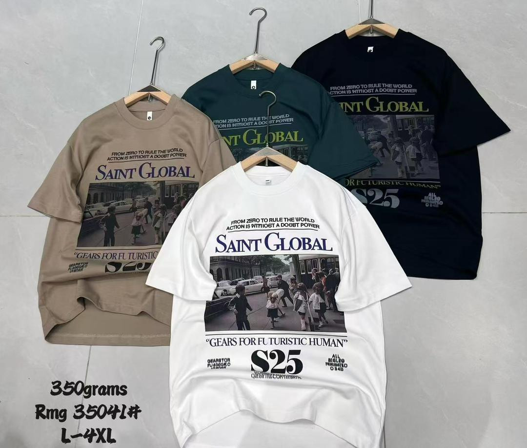 Oversized Vintage Graphic T-Shirt SAINT GLOBAL Motivational Print Heavy 350gsm Cotton Unisex Streetwear Hype Casual Oversized Tee Beige Green Black White