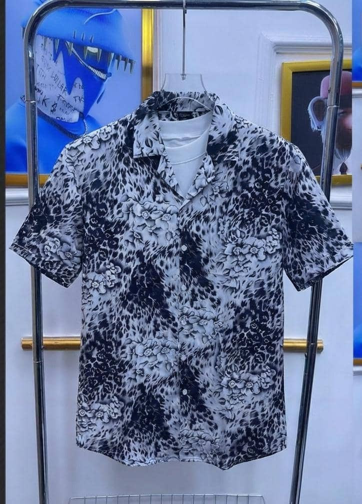 Cream Leopard Floral Print Shirt Short Sleeve Satin Button Up Black White Abstract Camp Collar Streetwear Casual Top DNZ Style