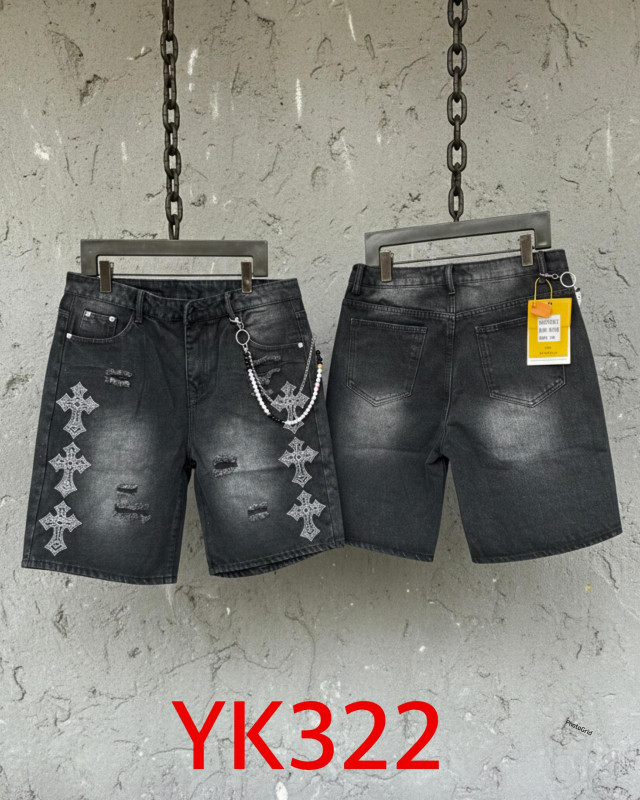 Black Distressed Denim Cargo Shorts Silver Cross Applique Chain Embellished Oversized Streetwear Unisex Hype Casual Summer Bottoms Chrome Hearts Inspired