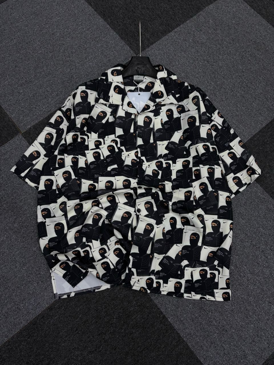 Nike Balaclava All-Over Print Shirt - Black/White Meme Parody Button-Up