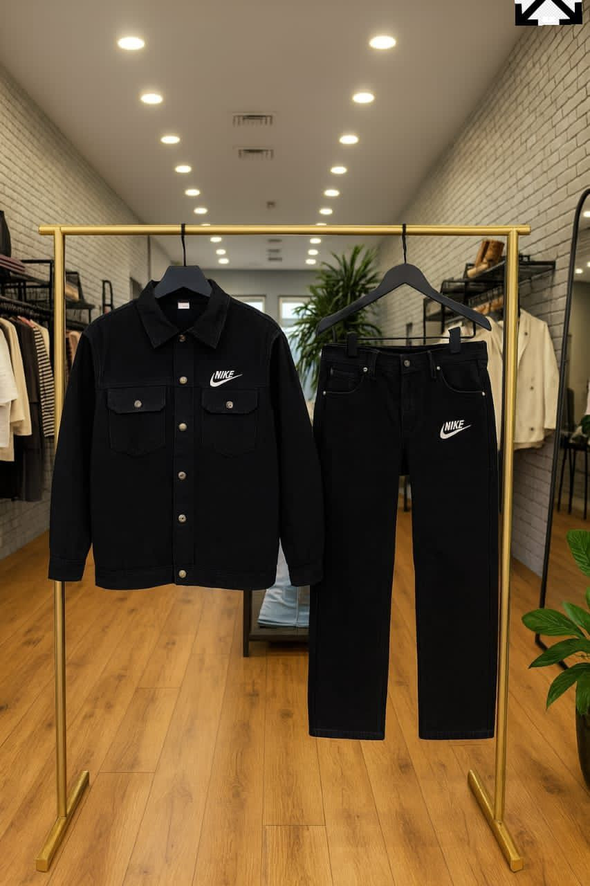 Vintage Light Wash Denim Co-ord Jacket Jeans Circle Logo Back Print Streetwear Athleisure Set)