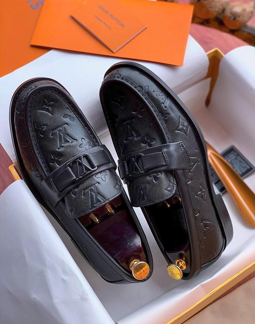 Louis Vuitton Inspired Black Platform Loafers Thick Tread Sole LV Buckle Oversized Streetwear Unisex Casual Moccasin
