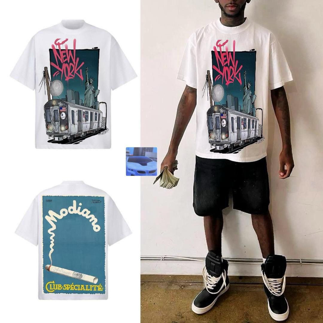 Men’s New York Subway Graphic Tee - Oversized White T-Shirt with Graffiti Art & Retro French Poster Back Print - Premium Heavyweight Cotton Streetwear