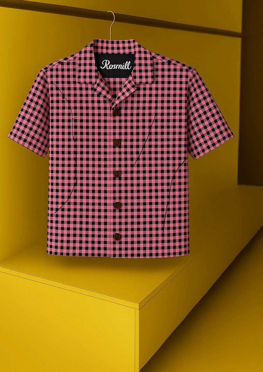 Gingham Check Shirt Short Sleeve Camp Collar Button Up Oversized Streetwear Casual Top Rosmill Style