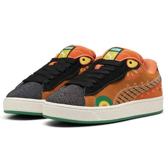 Orange Black Mesh Puma Palermo Custom African Print Eye Graphic Suede Sneakers