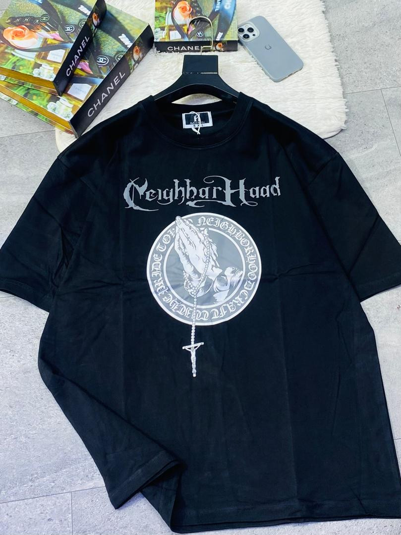 Men’s Black Graphic Streetwear Tee - Praying Hands & Rosary Cross Print - Oversized Heavyweight Cotton T-Shirt with Gothic Typography