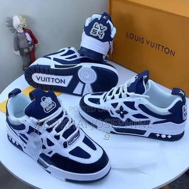 Navy Blue White LV Skate Sneakers - Chunky LV Logo Platform Shoes Luxury Inspired