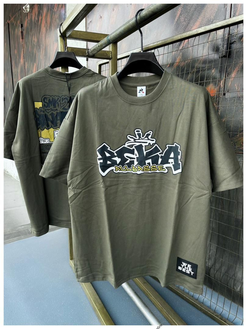 Oversized Green Graffiti T-Shirt - BEKA ALLBASSE Crown Print with WE THE BEST Patch Unisex Streetwear