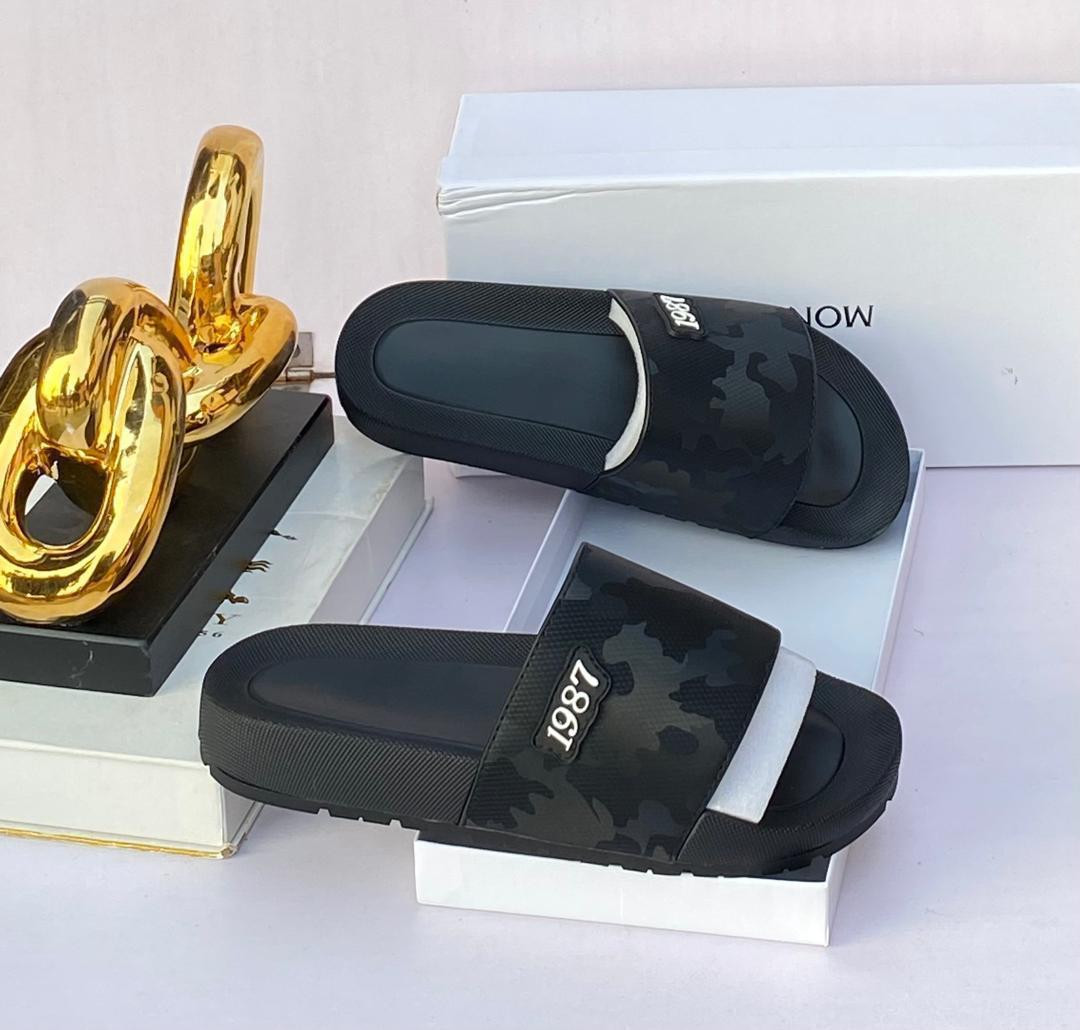 Black Matte Slide Sandals V Logo Embossed NAME & SLOGO Thick Sole Comfort Pool Slides Unisex Casual Summer Trainer