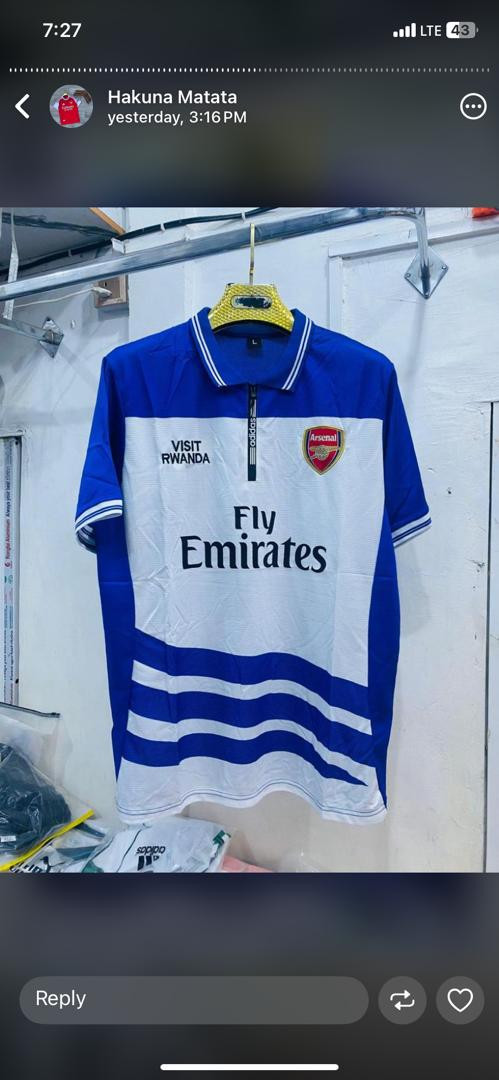 Arsenal FC Blue Stripe Kit Visit Rwanda Sponsor Polo Shirt - Casual Football Top