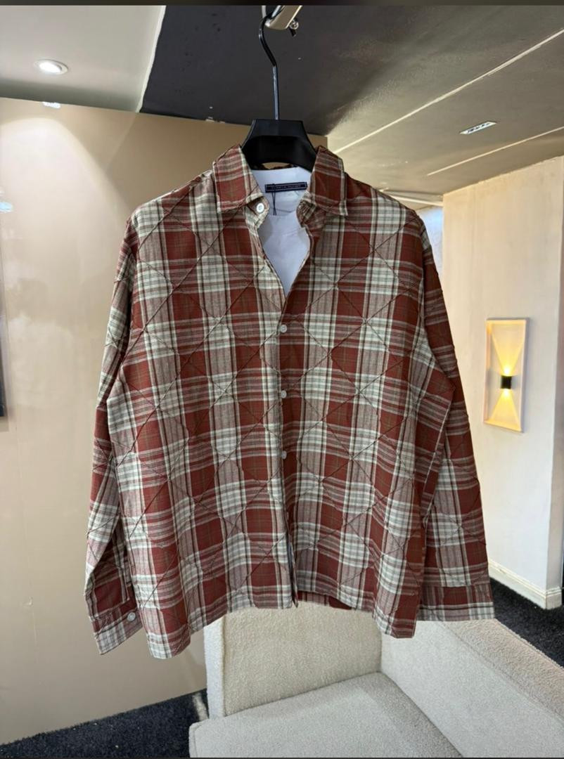 Quilted Plaid Overshirt Diamond Stitch Checkered Shirt Jacket Brown Beige Oversized Button Up Casual Winter Shacket Unisex