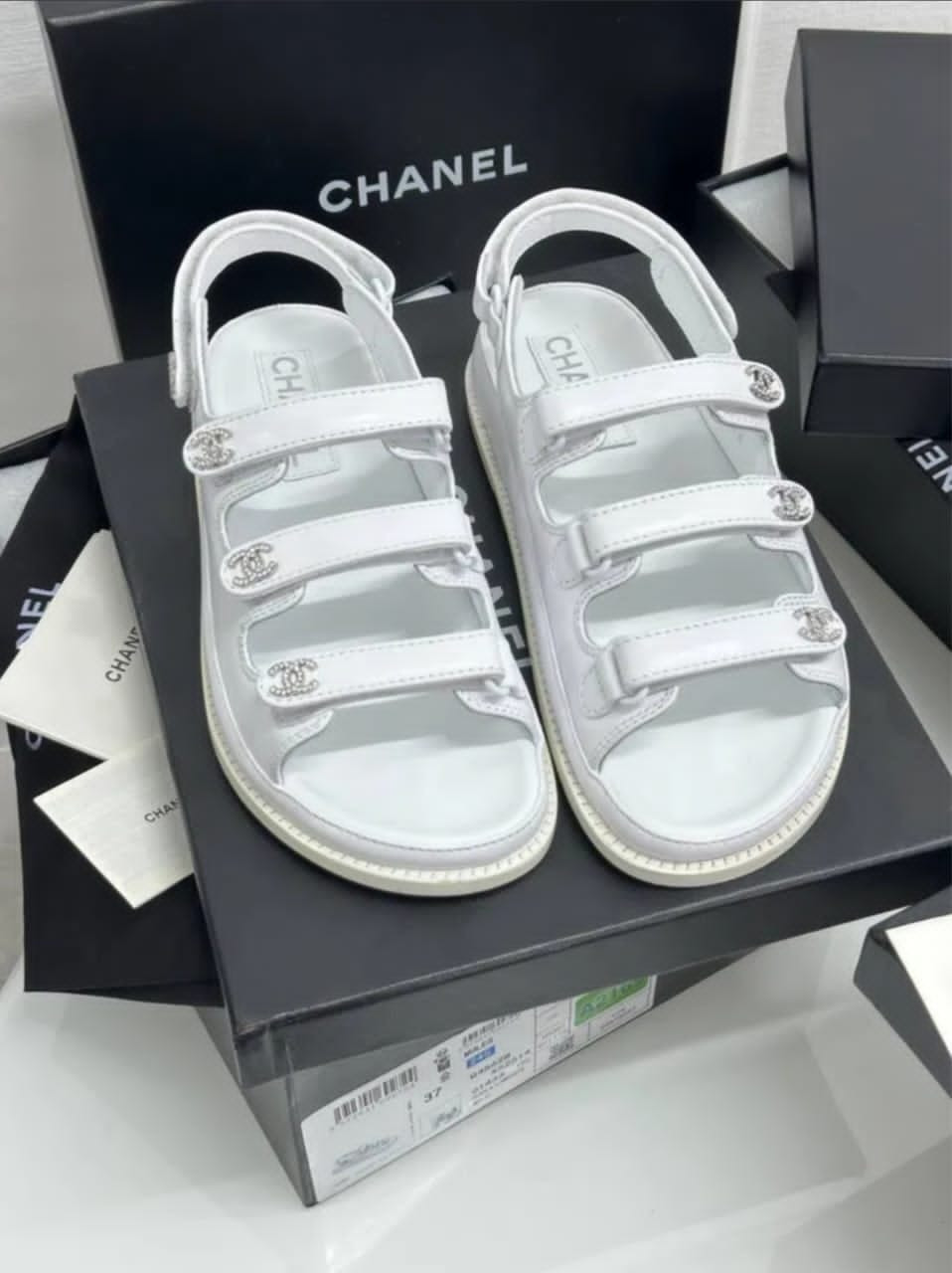 Platform Sandals Triple Strap CC Logo Charm Velcro Chunky Dad Style Streetwear Summer Shoes