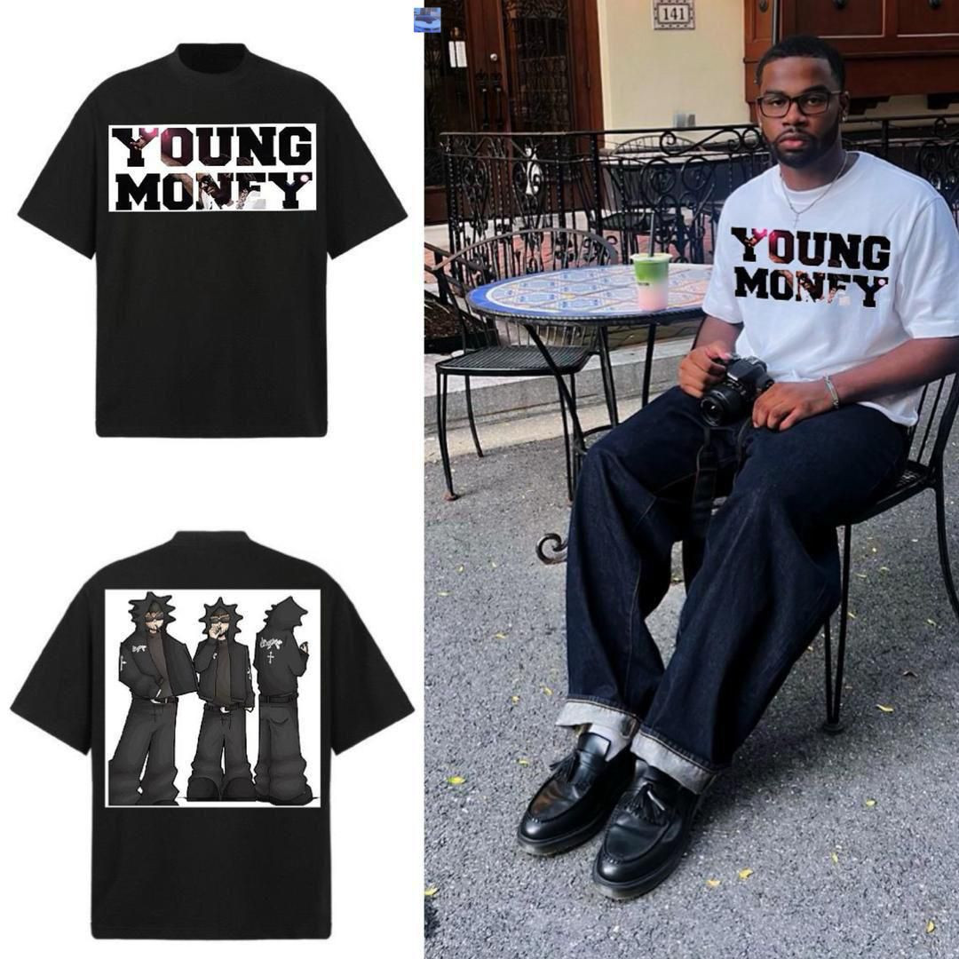 Men’s Y2K Young Money Graphic Tee - Oversized Heavyweight Cotton T-Shirt with Character Back Print & Drop Shoulder Streetwear