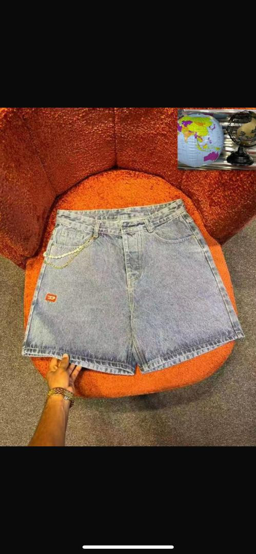 Tommy Flame Pocket Denim Shorts - Oversized Grey/Black Washed Custom Jeans