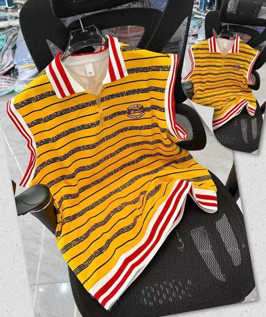 Oversized Sleeveless Polo Shirt Green White Stripe Retro Athletic Vest Half-Zip Collar Custom Badge Streetwear Casual