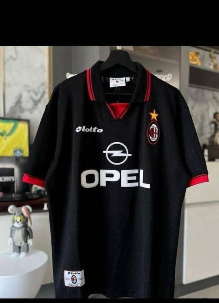 Vintage AC Milan Black Alternate Shirt Lotto Opel - Polo Collar Soccer Top