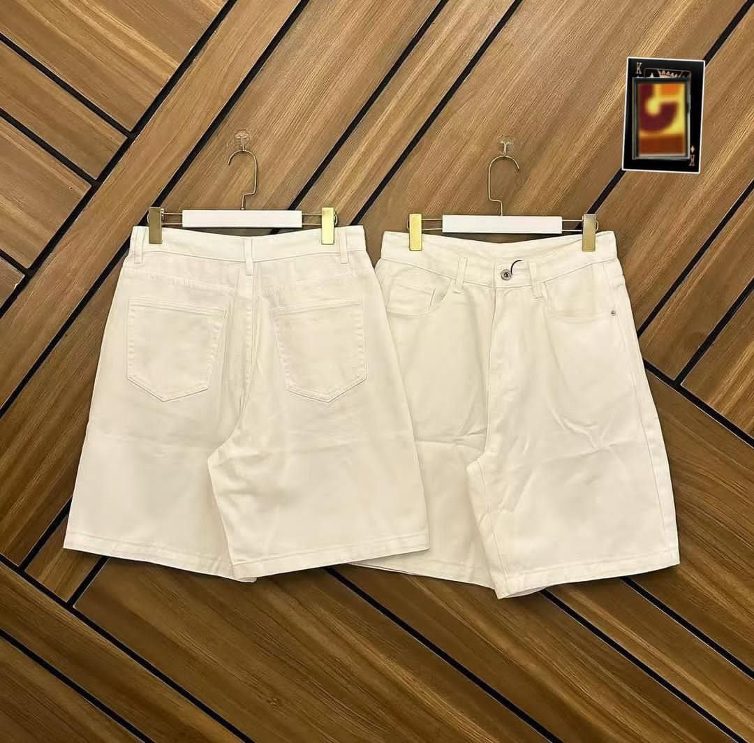 White Denim Shorts - Baggy Off-White Cream Casual Streetwear Bottoms