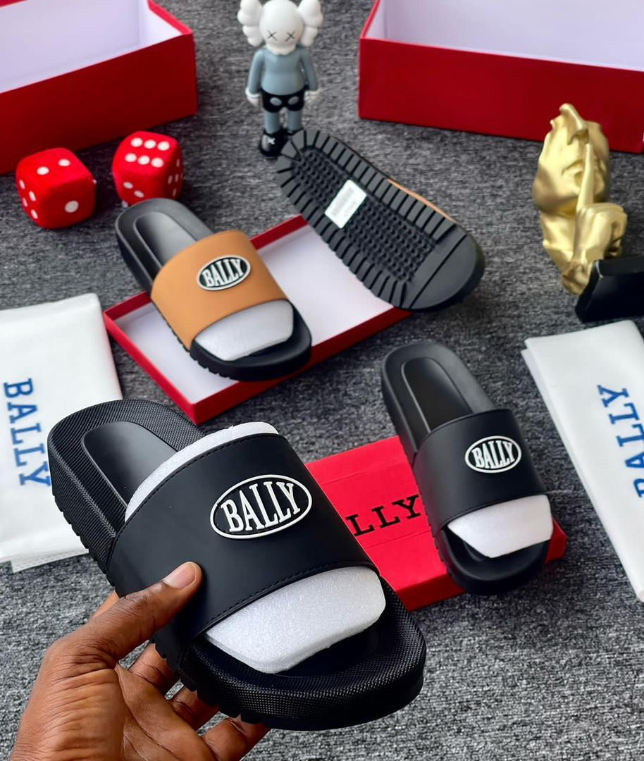 Black & Tan Bally Slides Thick Platform Sole BALLY Logo Chunky Slippers Unisex Hype Casual Footwear