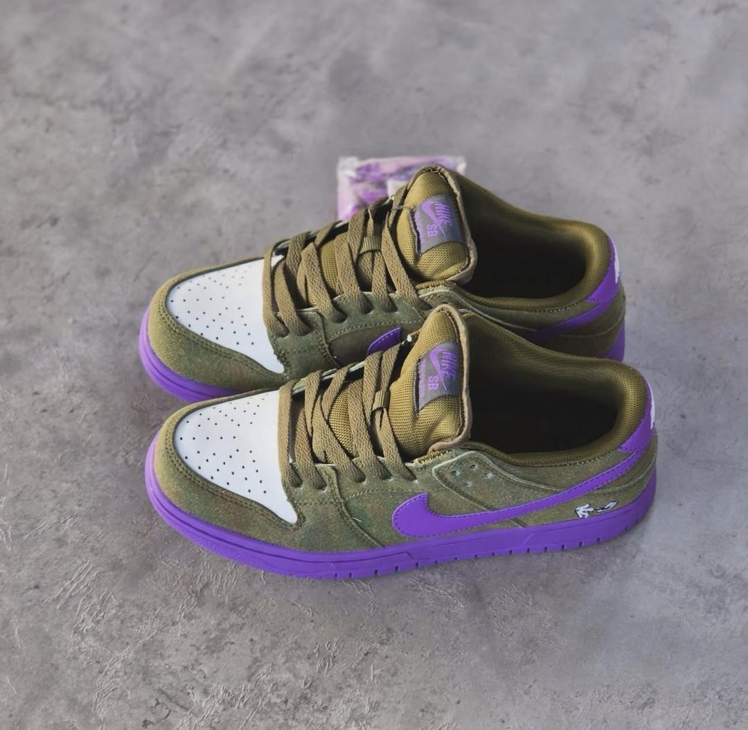 Olive Green Purple Accent Nike SB Dunk Low Suede Skate Sneakers Custom