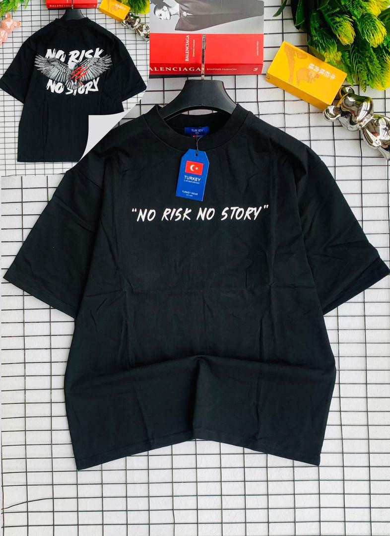 Oversized "NO RISK NO STORY" Graphic T-Shirt Motivational Wings Print Streetwear Casual Tee