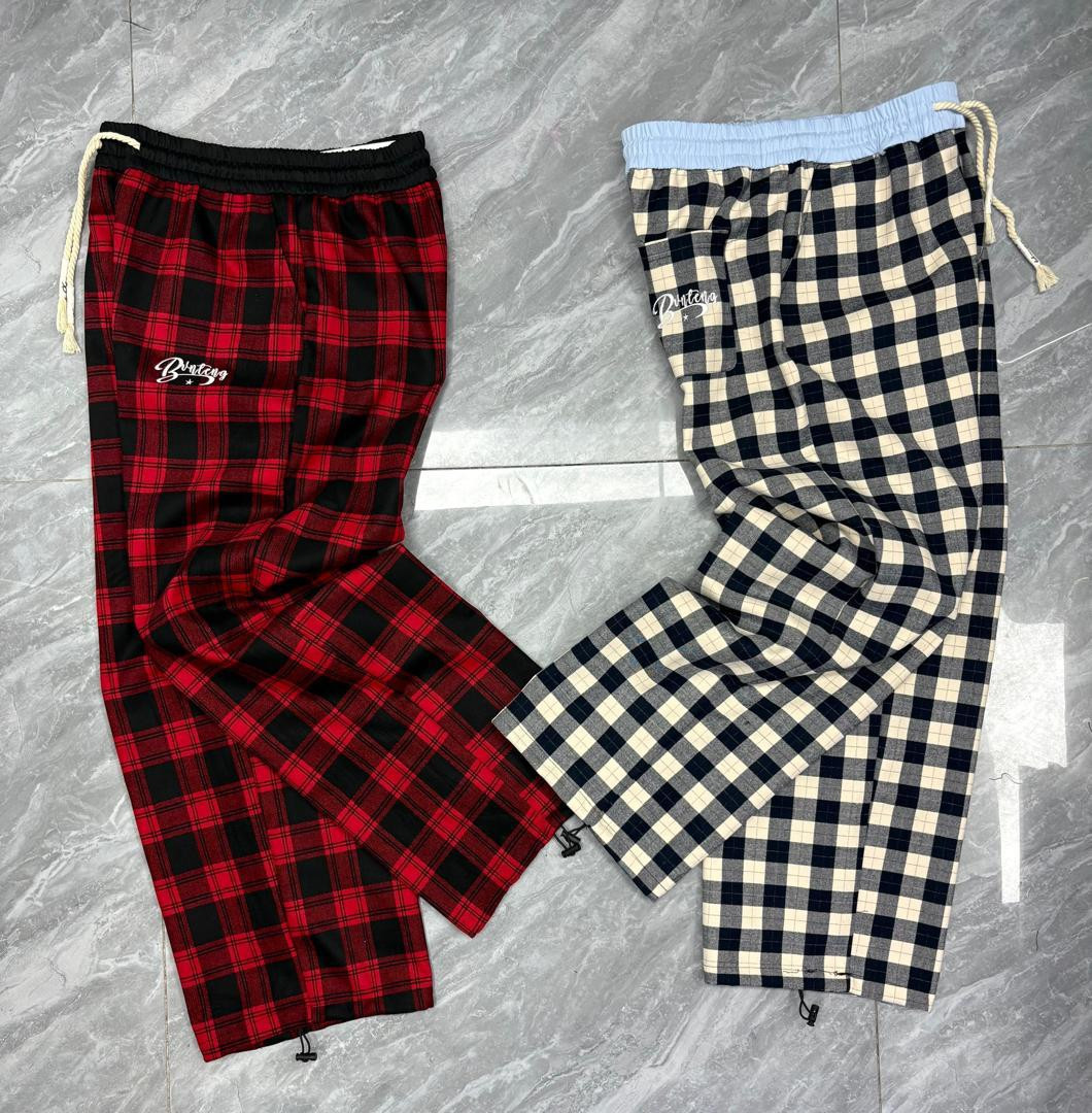 Plaid Lounge Pants Drawstring Elastic Waist Red Black & Cream Black White Checkered Pajama Trousers Pintega Embroidered Unisex Oversized Casual Sleepwear