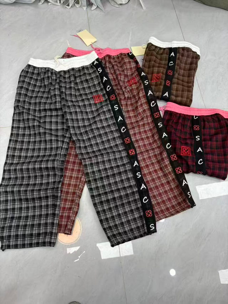 Men's Plaid Lounge Pants Casual Drawstring Pajama Trousers with ASAC Side Stripe Checkered Sweatpants - Black Gray Red Brown