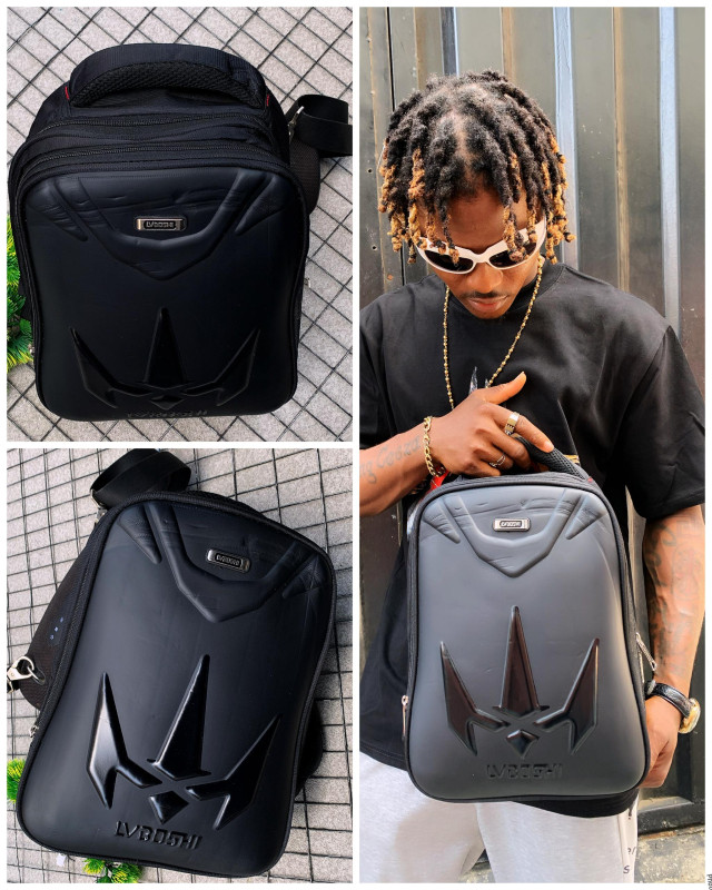 Black Angular Emblem Mini Sling Backpack Men's Tactical Chest Bag Hard Shell LVBOSHI Style Crossbody Backpack