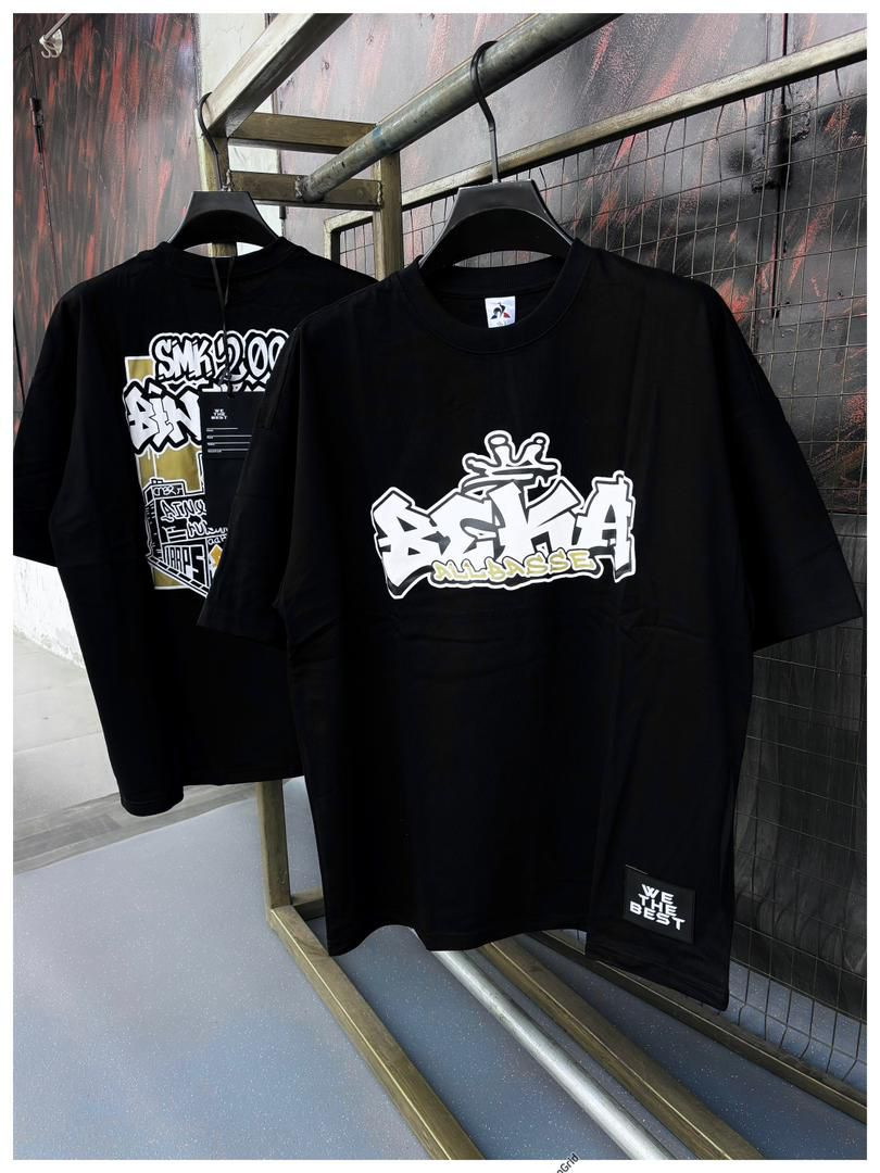 Men's Urban Graffiti Graphic T-Shirt - "BEKA" Bubble Letter Print, Oversized Hip Hop Streetwear, Black Drop Shoulder Tee