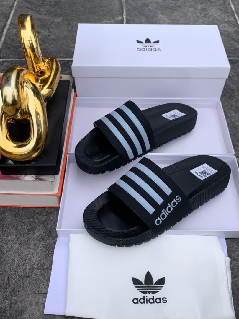 Saint Laurent Style Slides Black Brown Dual Tone Embossed Adolphe Jean Marie Paris Thick Sole Recovery Pool Sandals