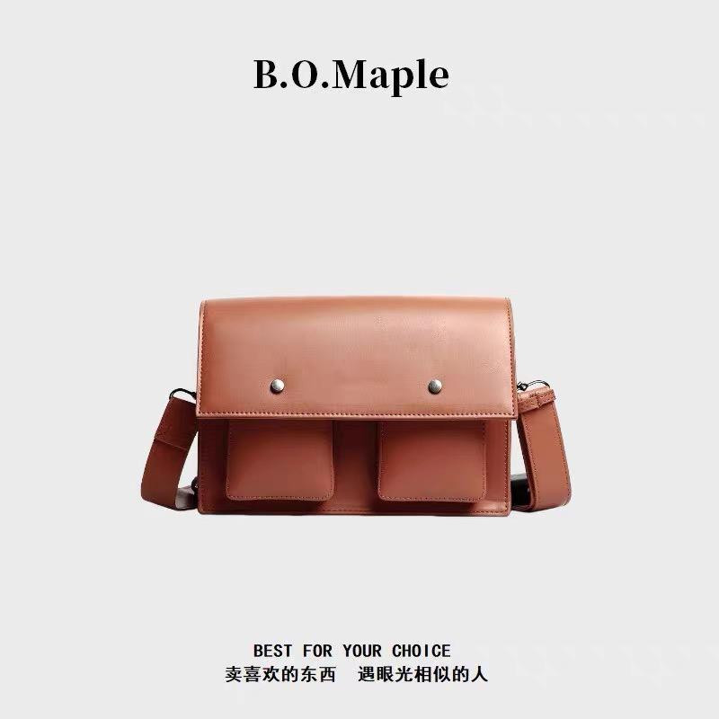 Tan Brown Faux Leather Mini Satchel Crossbody Bag Flap Pockets Silver Studs Adjustable Strap Casual Shoulder Purse