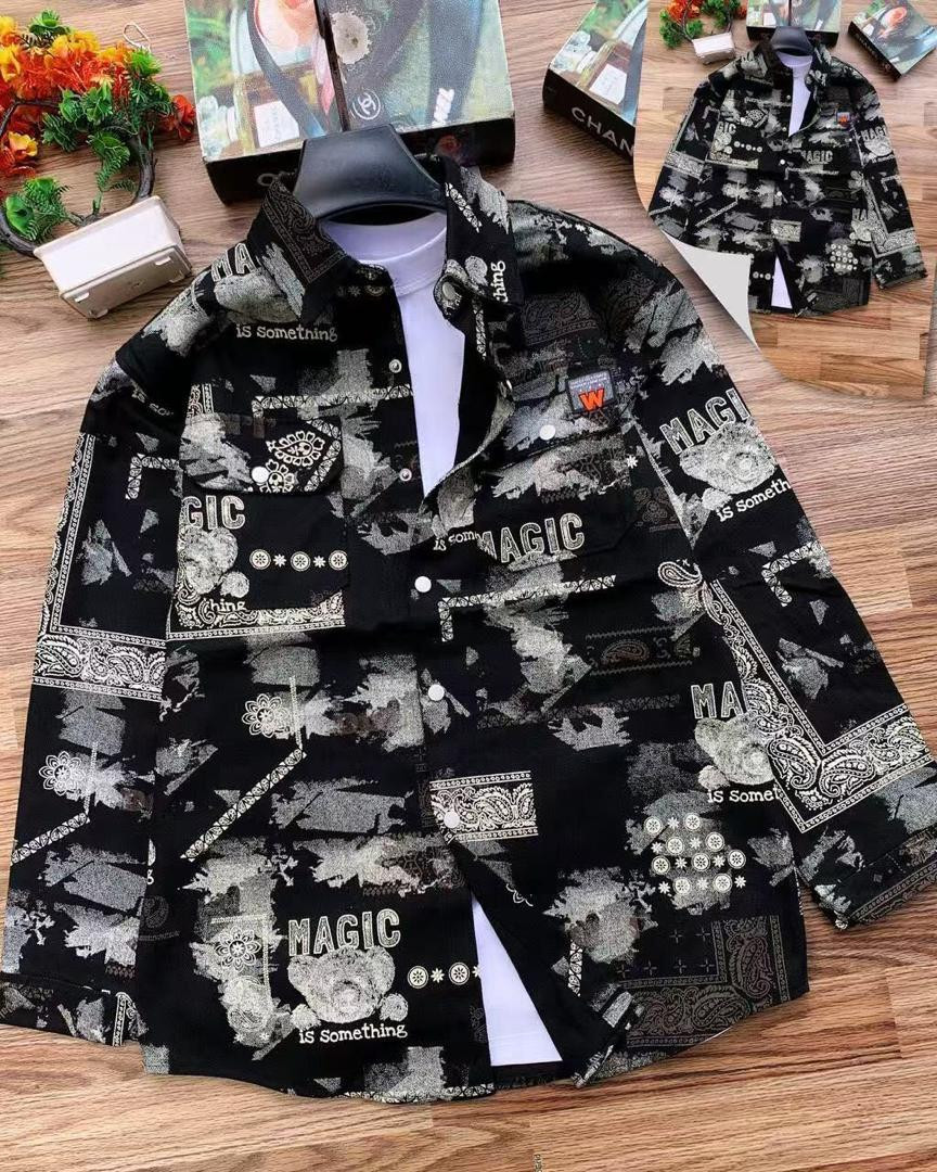 Magic Parody Print Shirt - Black/Gold Monloer Balenciaga All-Over Button-Up